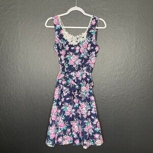Vintage SMW Style My Way Dress 5/6 Floral Print Fit & Flare Belted Sleeveless